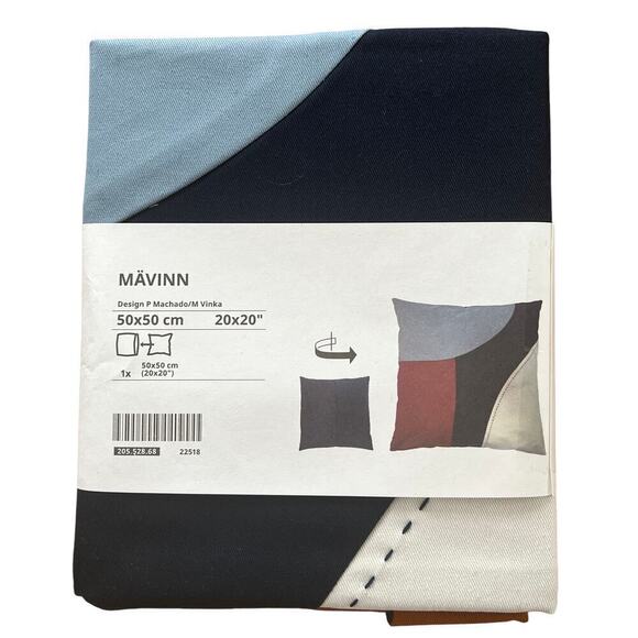 IKEA MAVINN Blue & Orange Cotton Pillow Cover 20" x 20" - Picture 1 of 3